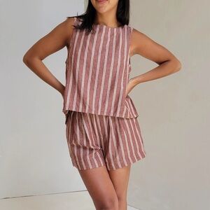 Pact Brown and White Striped Two Piece Set